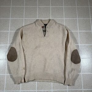 Vtg Boathouse Row Wool Blend Knit Henley Sweater Elbow Patches USA Made Sz M